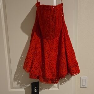 Astr Red Eyelet Circle Dress, New